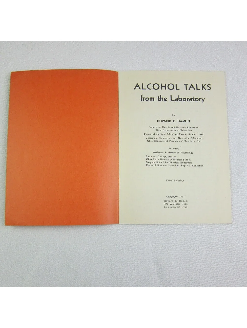 Alcohol Talks from the Laboratory by Howard E. Hamlin Michigan Temperance 1947
